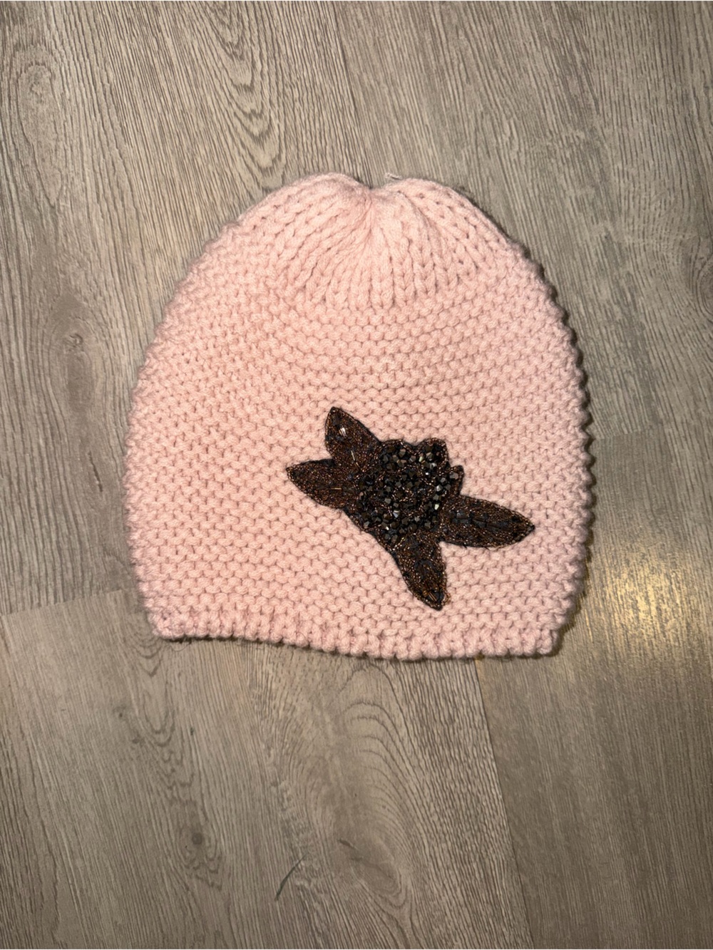 David and Young Light Pink Knit Beanie with Brown Accent